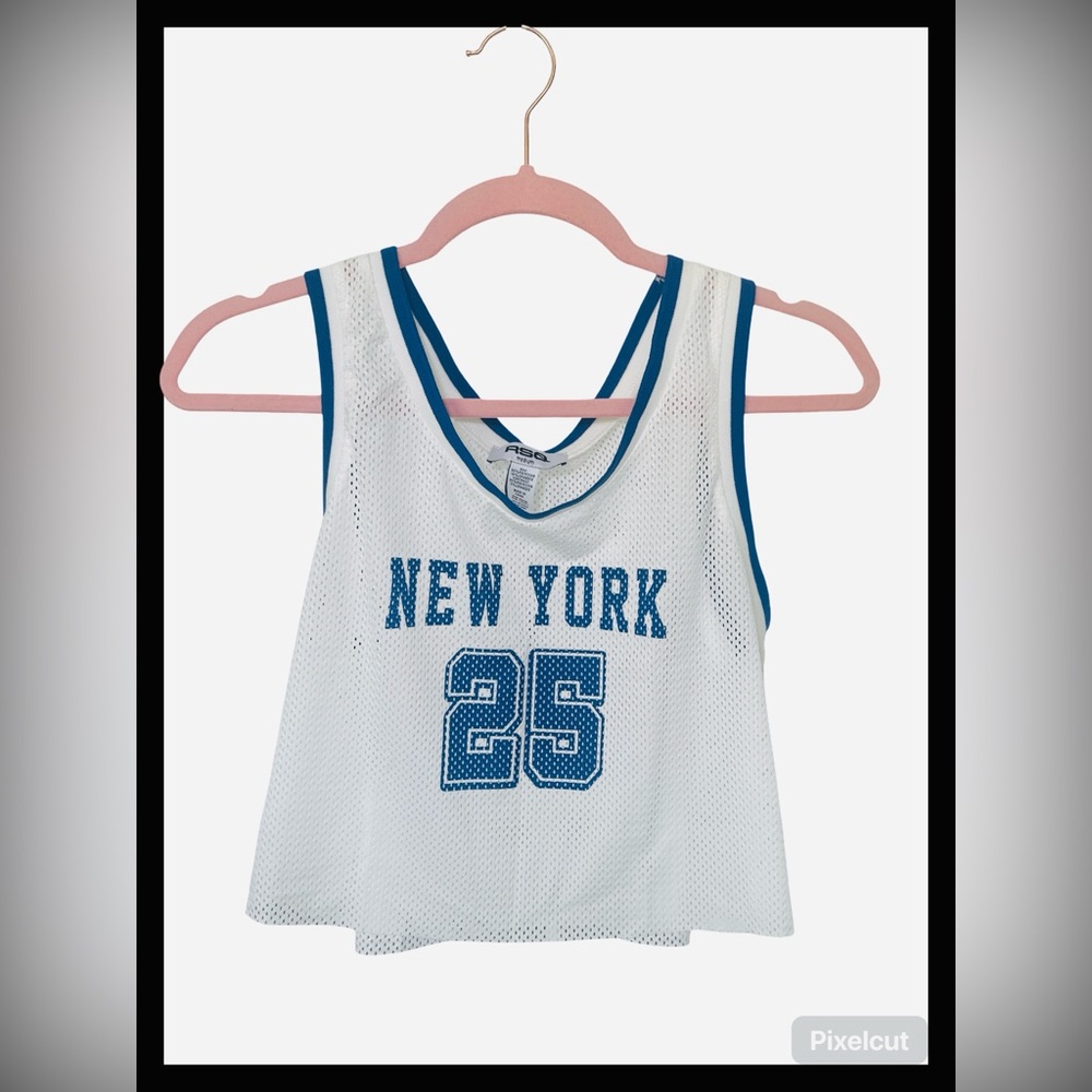 Tilly’s RSQ White and Blue Mesh Jersey Crop Top Women’s Size Medium